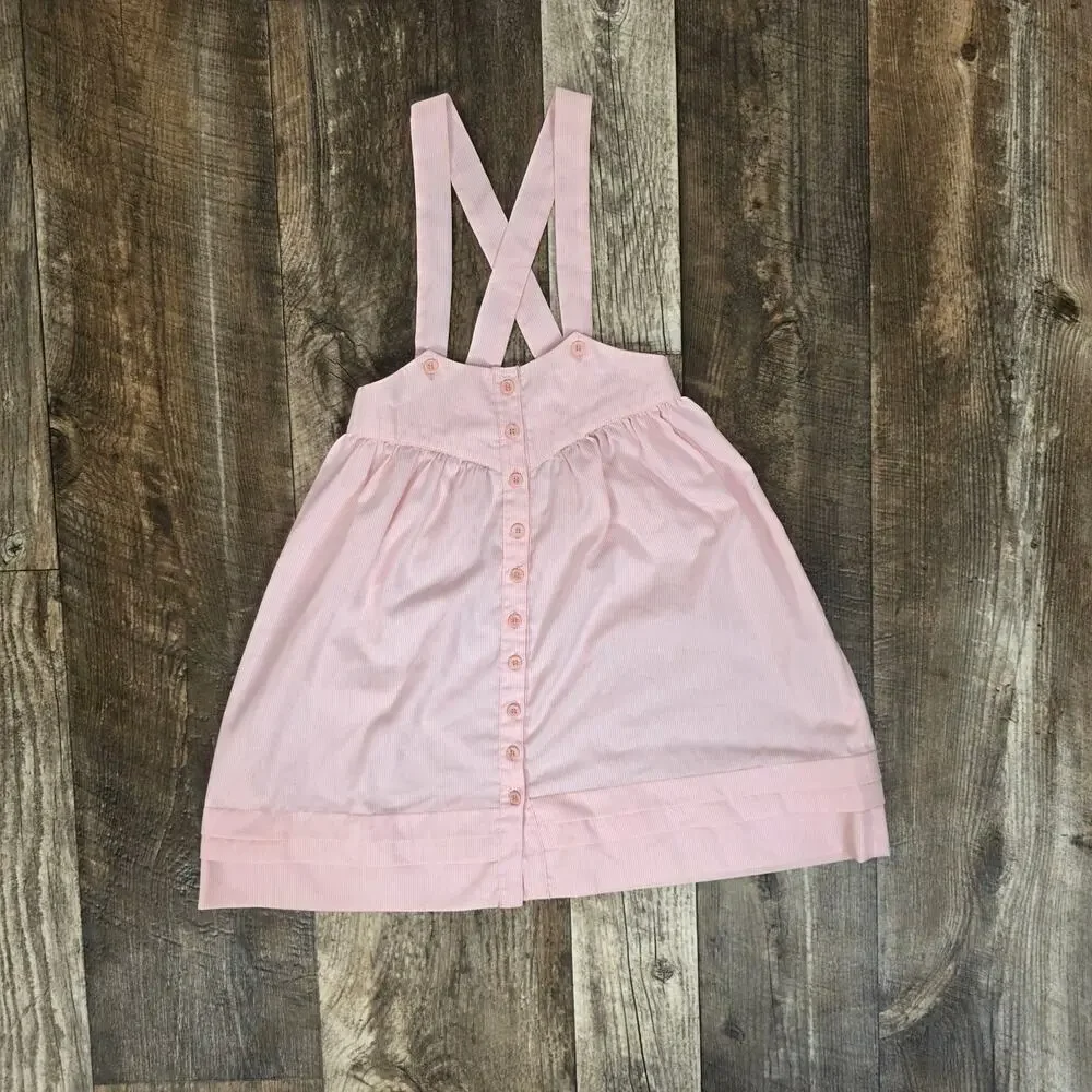 Vintage Girls Pink Pinafore Dress Button Front Cottagecore Easter 8-10
